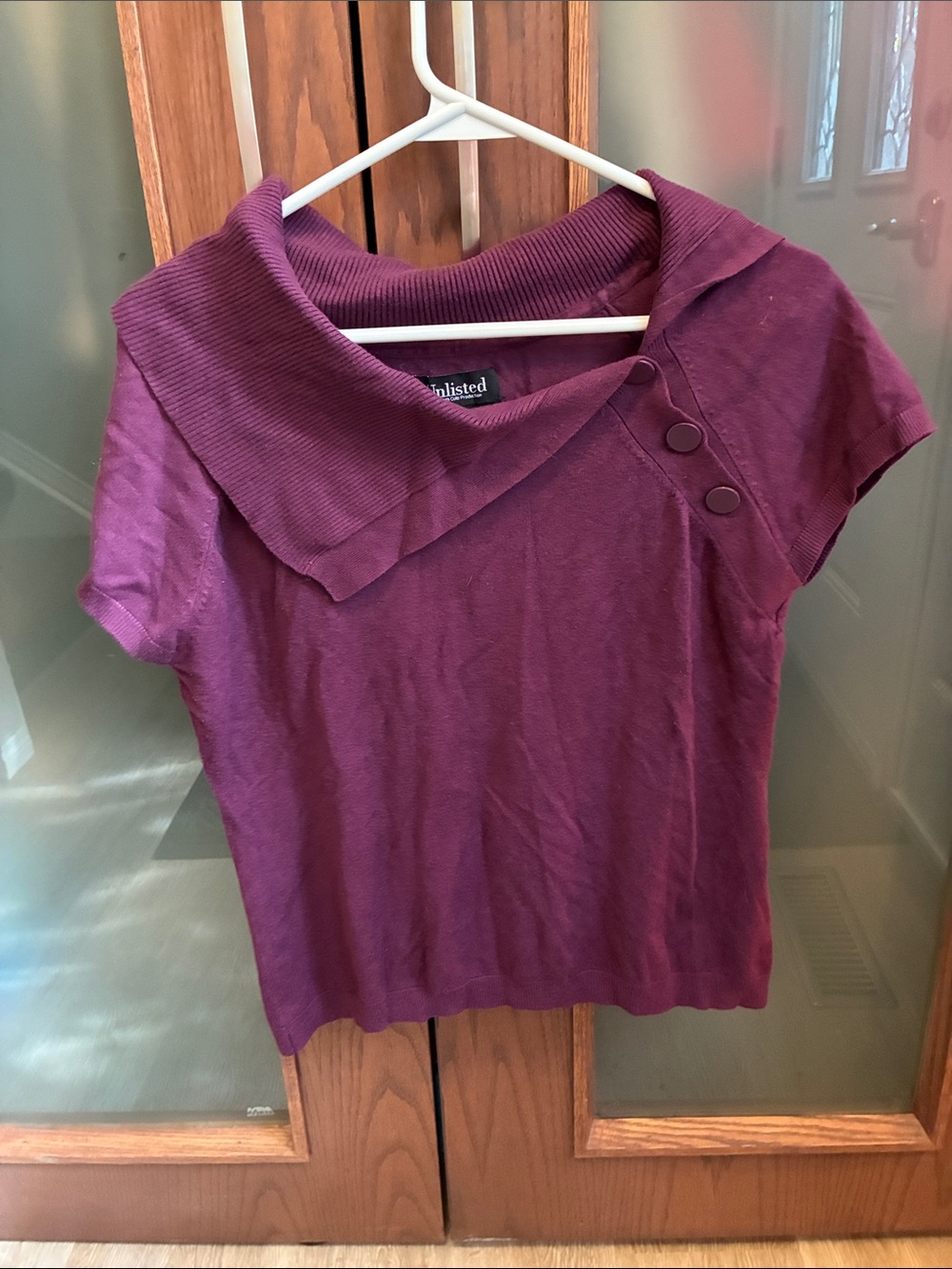 Purple Short Sleeve Sweater with Button Detail